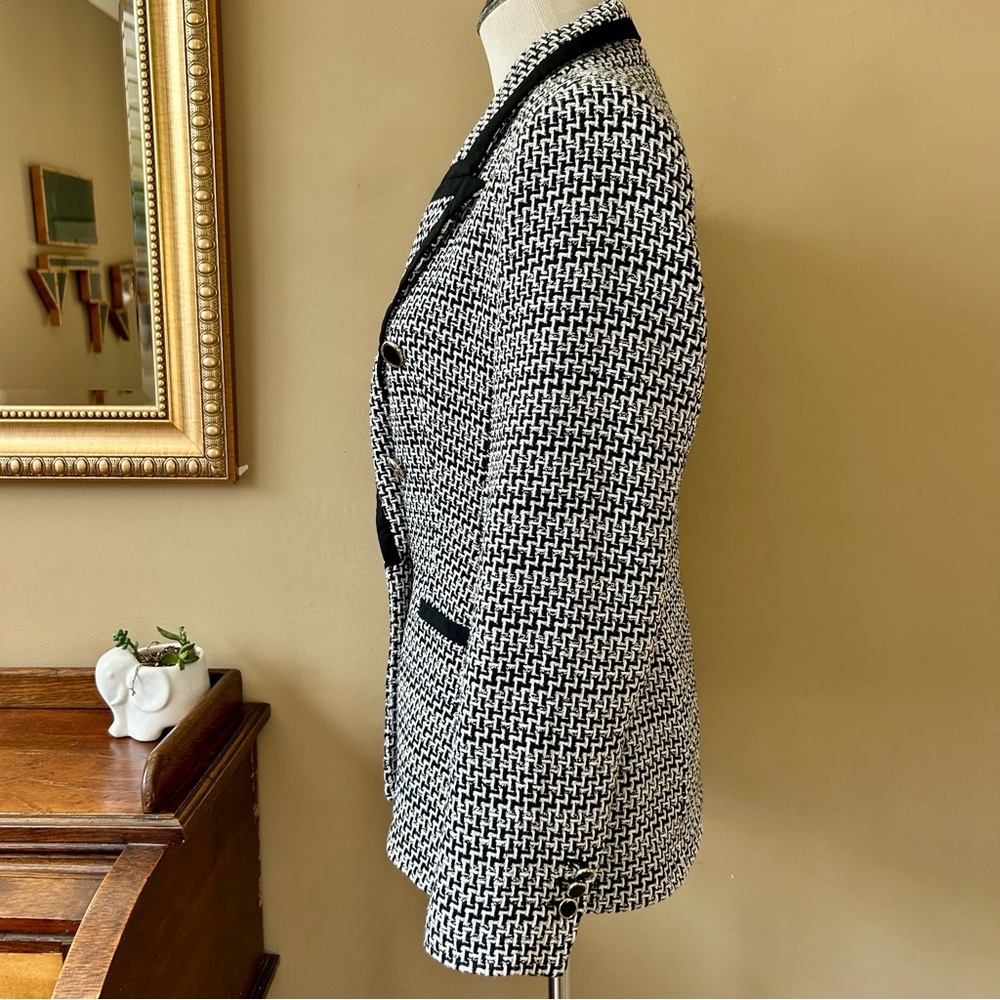 ZARA Structured Double Breasted Blazer Black White Tweed Blogger’s Favorite XL - Picture 5 of 16